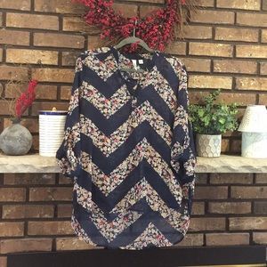 Sheer floral-chevron patterned blouse